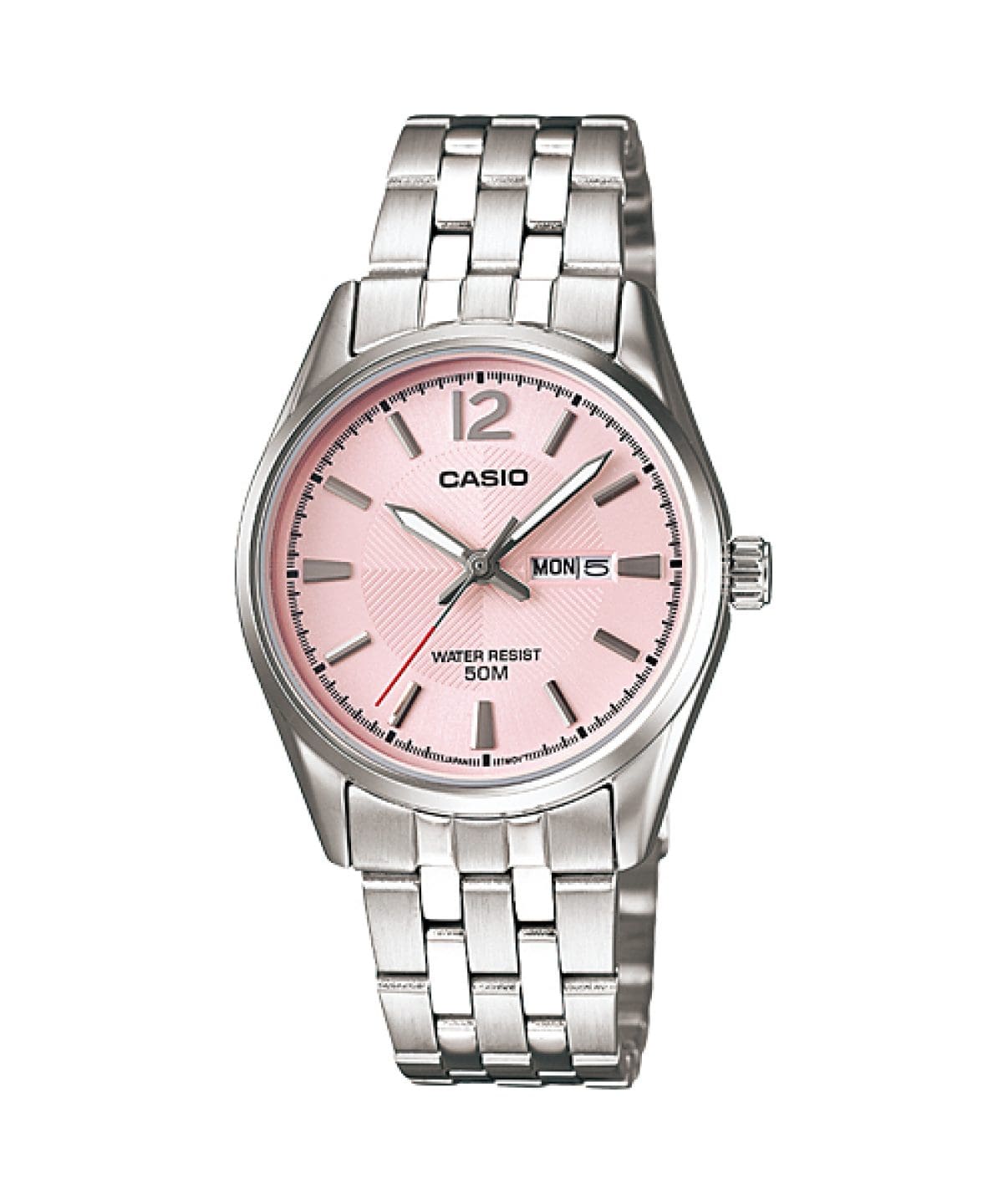 Casio LTP-1335D-5AV Women’s Analog Watch | Pink Dial Stainless Steel Day-Date Watch