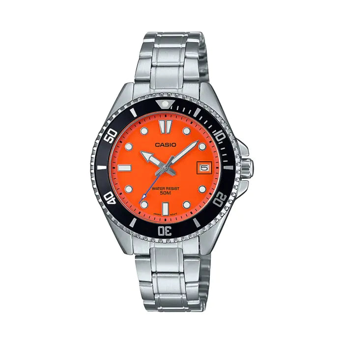 Casio MDV-10D-4A1VDF Analog Dive Watch | Orange Dial Stainless Steel Unisex Watch