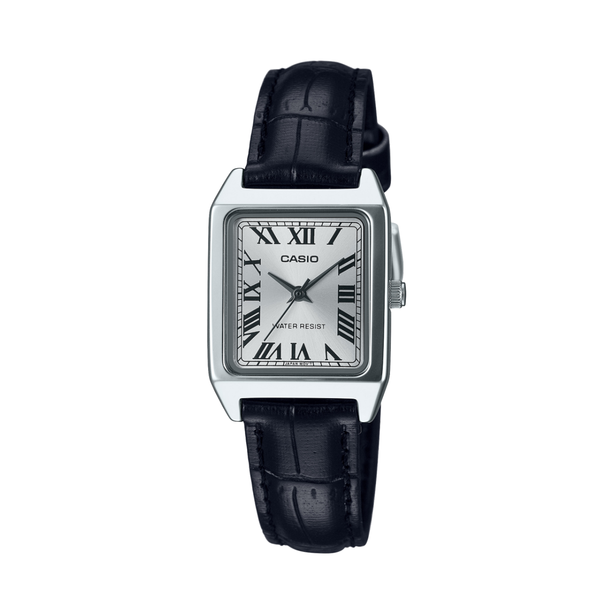 Casio LTP-V007L-7B1UDF Women’s Analog Watch | Silver Dial | Black Leather Strap | Rectangular Stainless Steel Case