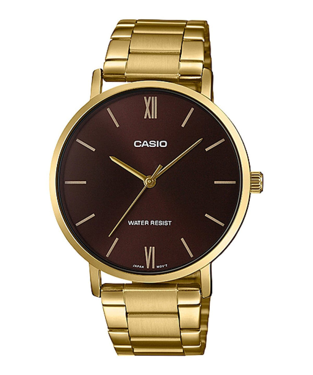 Casio MTP-VT01G-5B Men’s Analog Watch | Brown Dial Gold Stainless Steel Bracelet