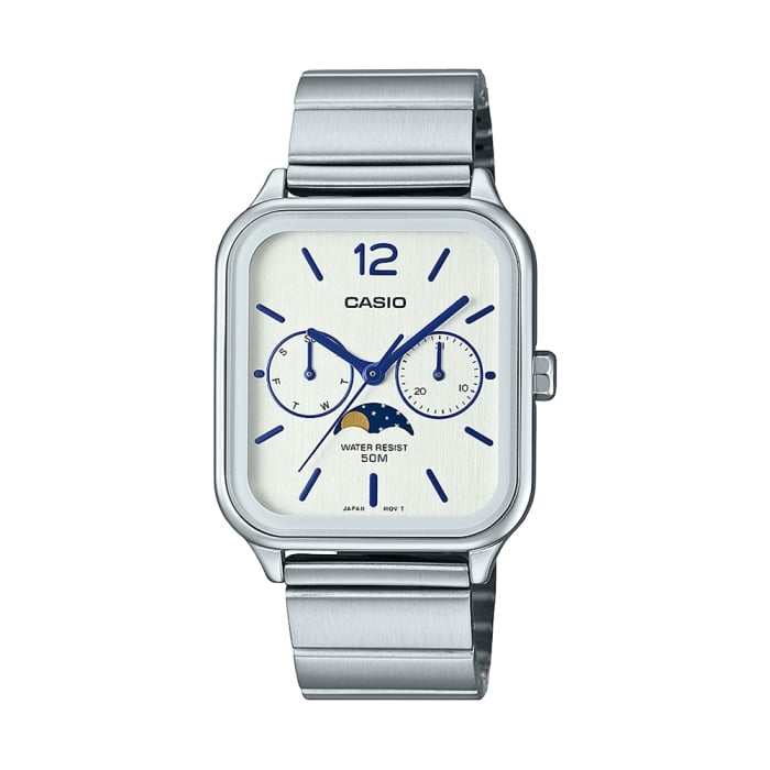 Casio MTP-M305D-9AVDF Men’s Analog Moon Phase Stainless Steel Watch – Champagne Dial