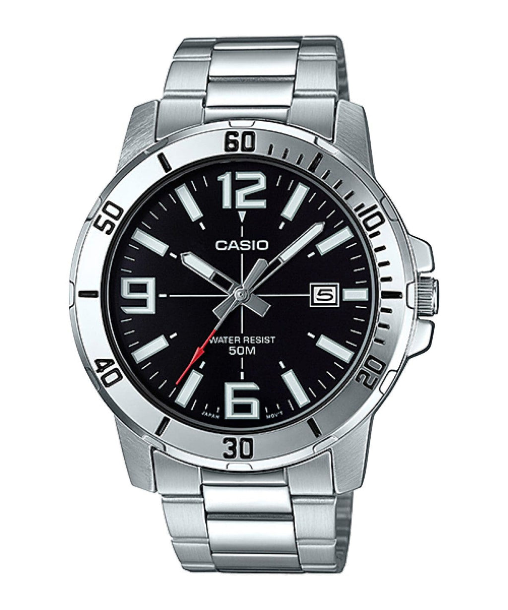 Casio MTP-VD01D Stainless Steel Analog Watch with Date Display & 50M Water Resistance | Unisex