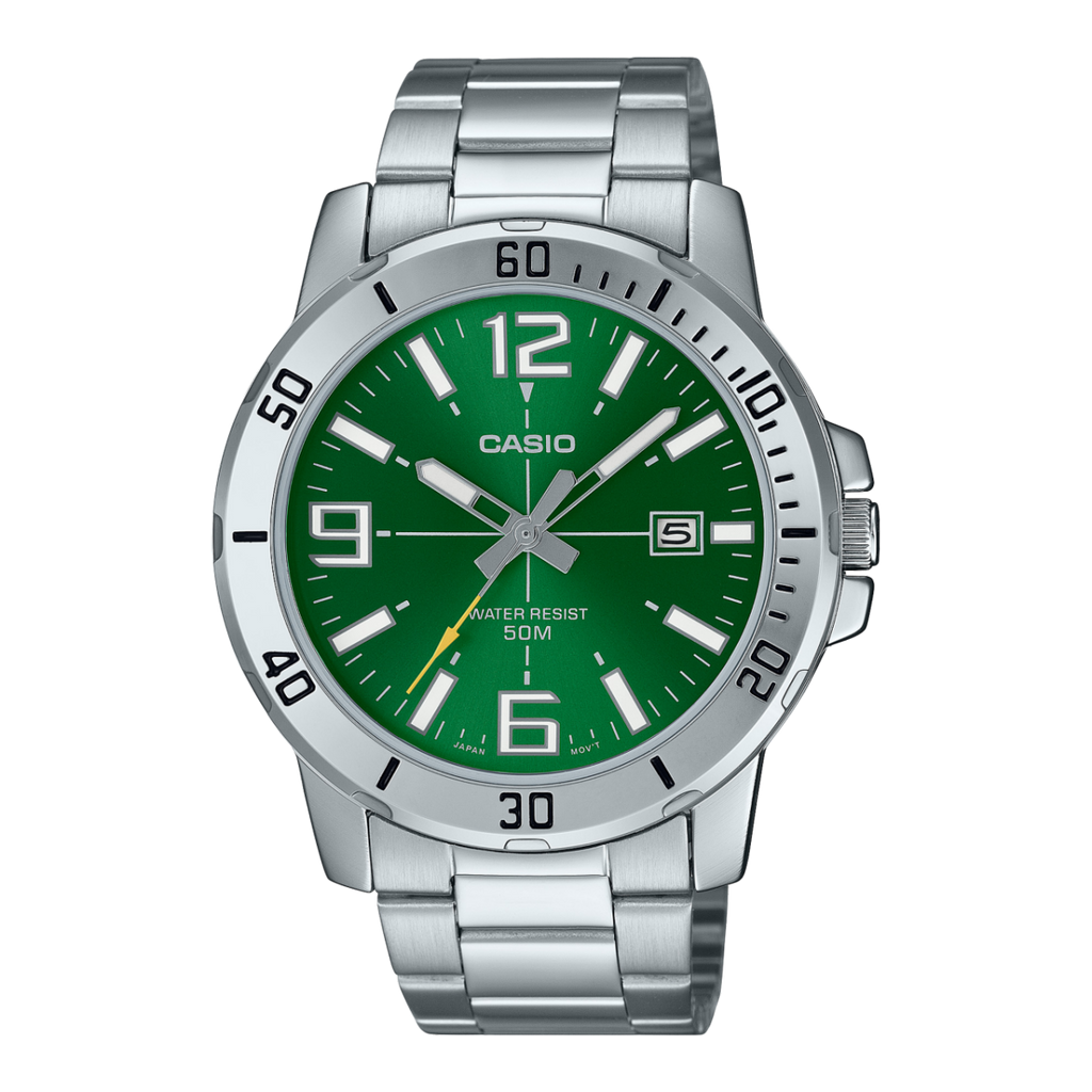 Casio MTP-VD01D Stainless Steel Analog Watch with Date Display & 50M Water Resistance | Unisex