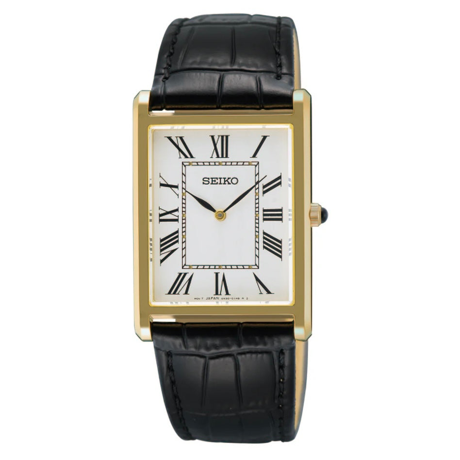 Seiko Essentials SWR049P1 Men’s Quartz Watch | White Dial | Black Leather Strap