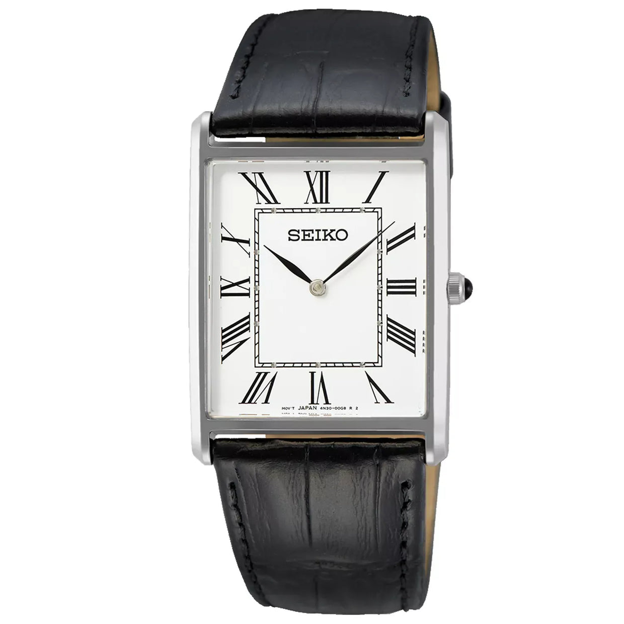 Seiko Essentials SWR049P1 Men’s Quartz Watch | White Dial | Black Leather Strap