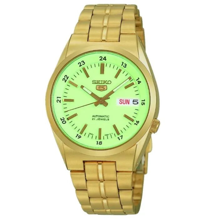 Seiko 5 SNK578J1 Automatic Men’s Watch | Gold-Tone Stainless Steel | Luminous Dial | Made in Japan
