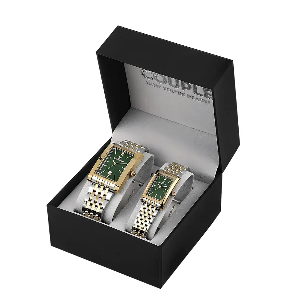 Daniel Klein Green Dial Couple Watch Set – Two-Tone Stainless Steel | Quartz Analog | Gift Box Included