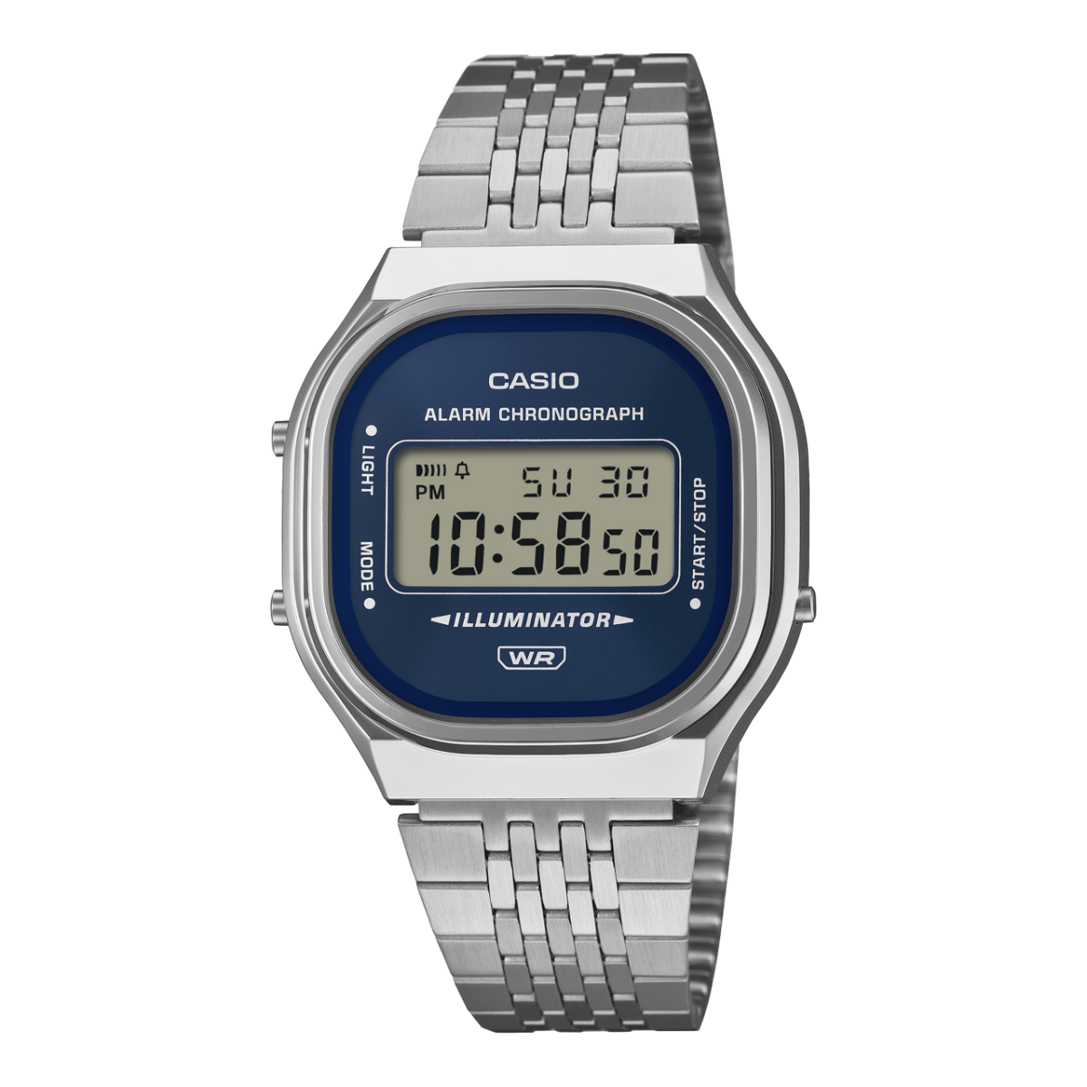 Casio Vintage A140WE-2A Digital Watch – Silver Stainless Steel with Blue Dial
