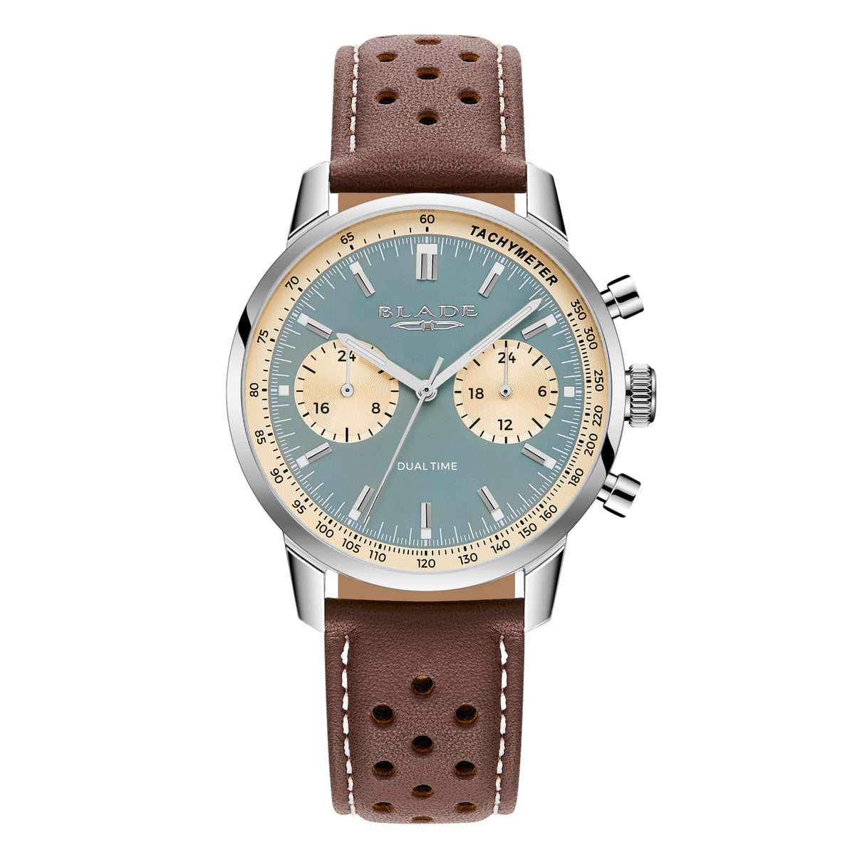 BLADE Rally Khaki 3721G1SED Men’s Dual-Time Chronograph Watch – Stainless Steel & Brown Leather Strap