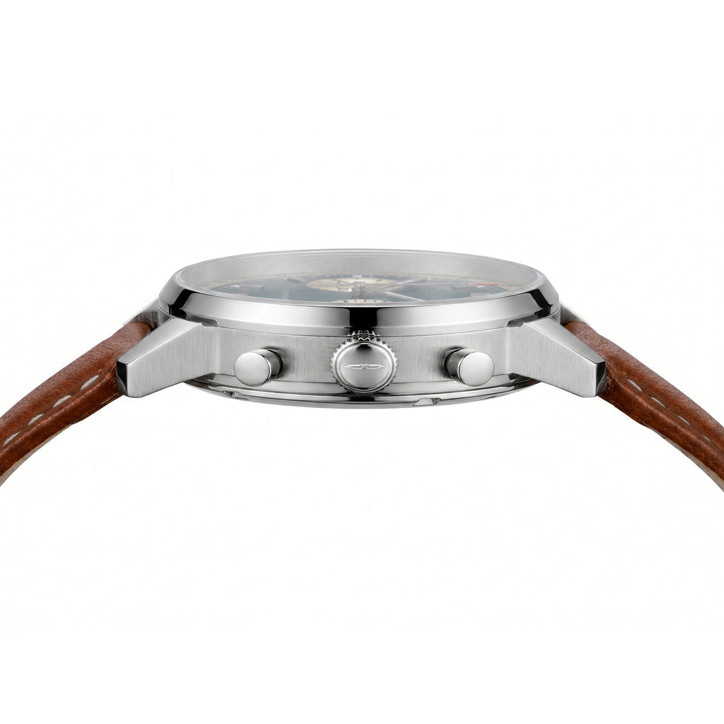 BLADE Rally Khaki 3721G1SED Men’s Dual-Time Chronograph Watch – Stainless Steel & Brown Leather Strap