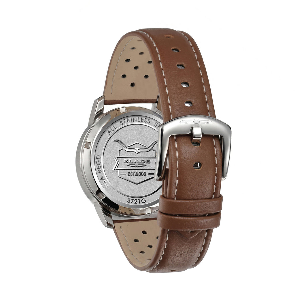 BLADE Rally Khaki 3721G1SED Men’s Dual-Time Chronograph Watch – Stainless Steel & Brown Leather Strap