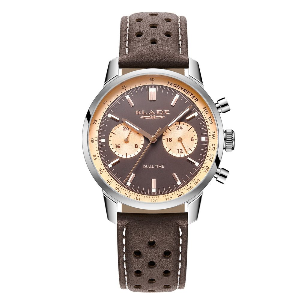 BLADE Rally Brown 3721G1SOO Men’s Dual-Time Chronograph Watch – Stainless Steel & Leather Strap