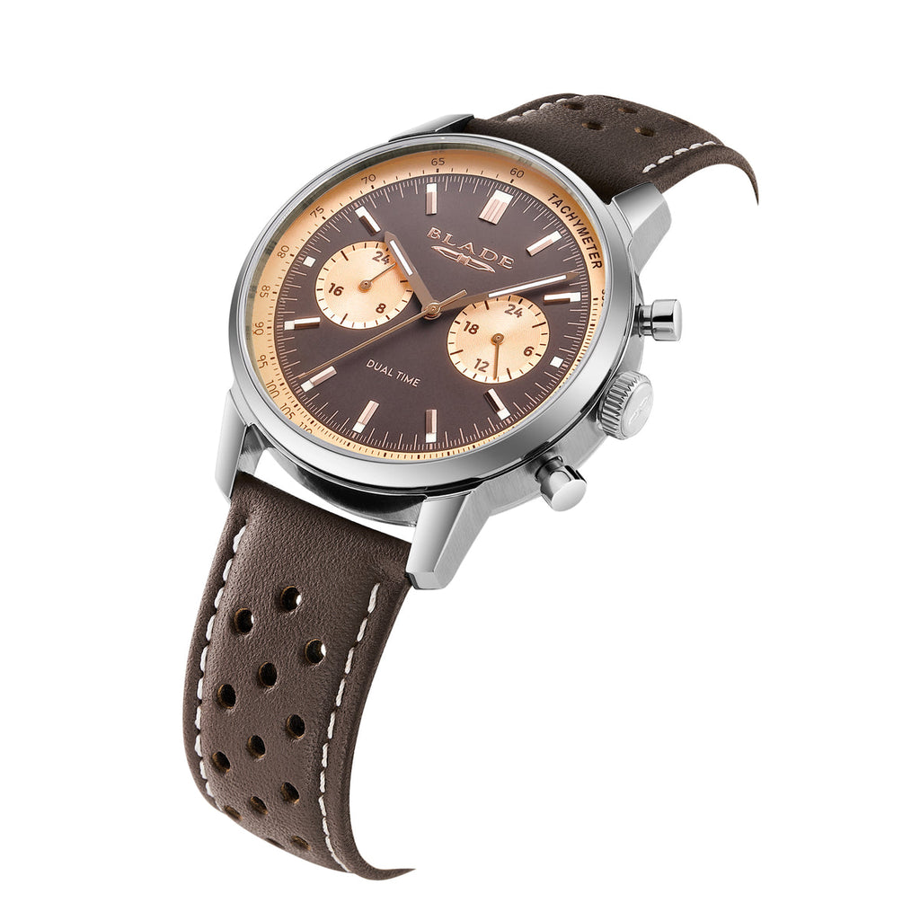 BLADE Rally Brown 3721G1SOO Men’s Dual-Time Chronograph Watch – Stainless Steel & Leather Strap