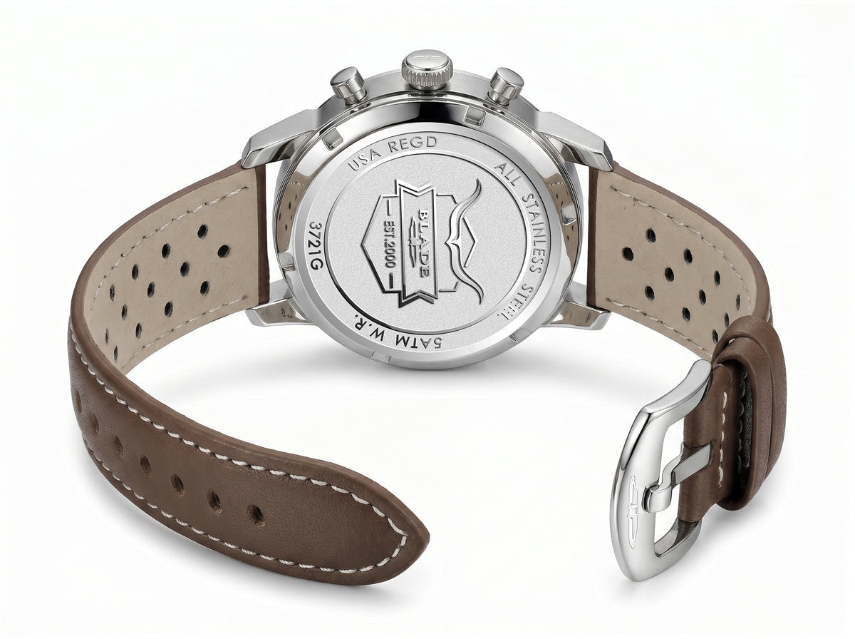BLADE Rally Brown 3721G1SOO Men’s Dual-Time Chronograph Watch – Stainless Steel & Leather Strap