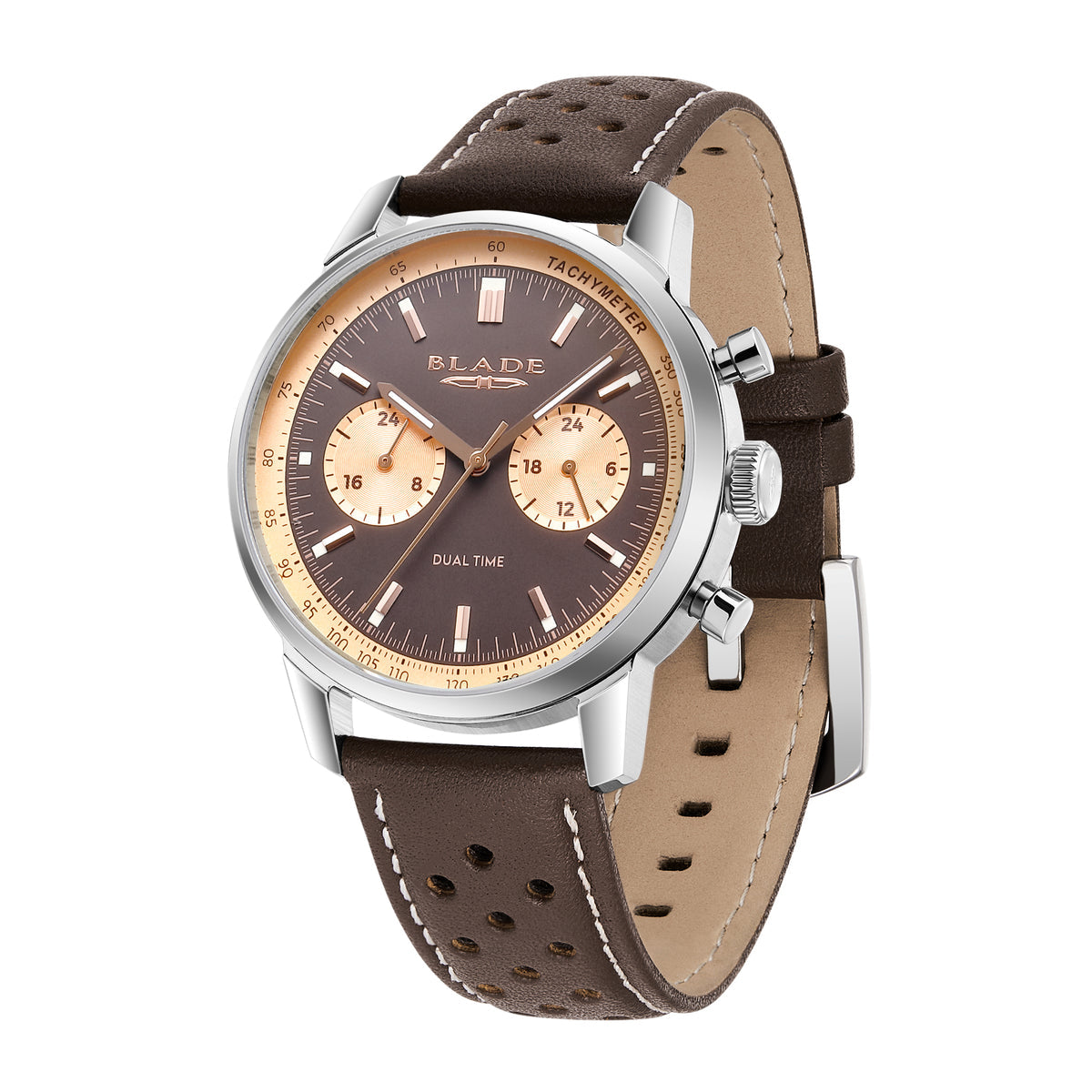 BLADE Rally Brown 3721G1SOO Men’s Dual-Time Chronograph Watch – Stainless Steel & Leather Strap