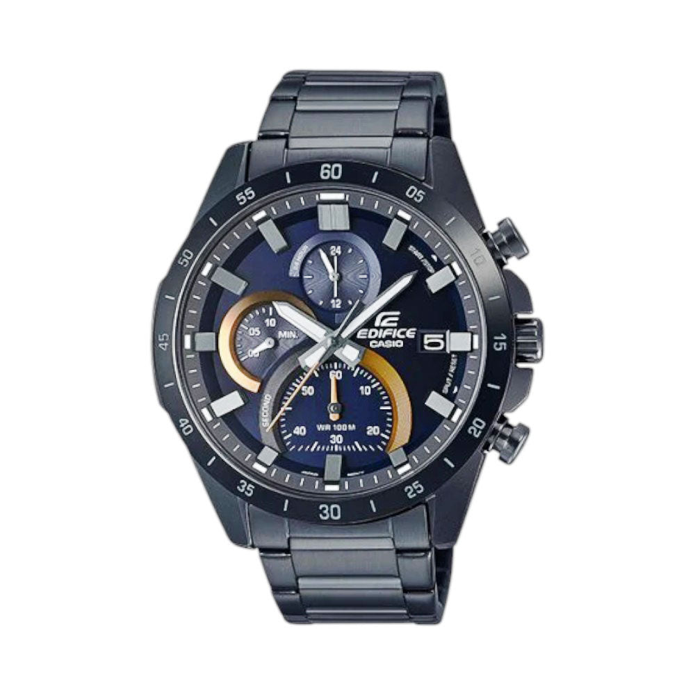 Casio Edifice EFR-571DC-2AVUDF Dark Blue Dial Gold Inner Dial Black IP Stainless Steel Analog Chronograph Men's Watch