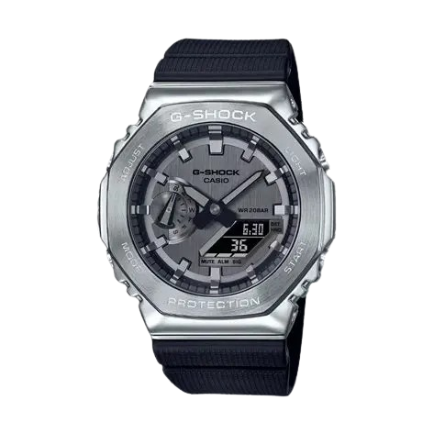 Casio G-Shock GM-2100-1ADR Silver Grey Dial Stainless Steel Bezel Black Resin Strap Analog-Digital Men's Watch